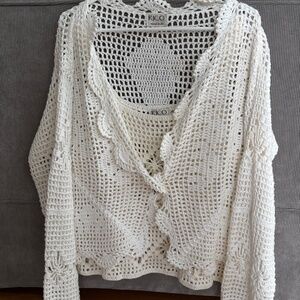 RICO Hand Knit Sweater Set, White, Hand Wash, 100% Cotton, Size M